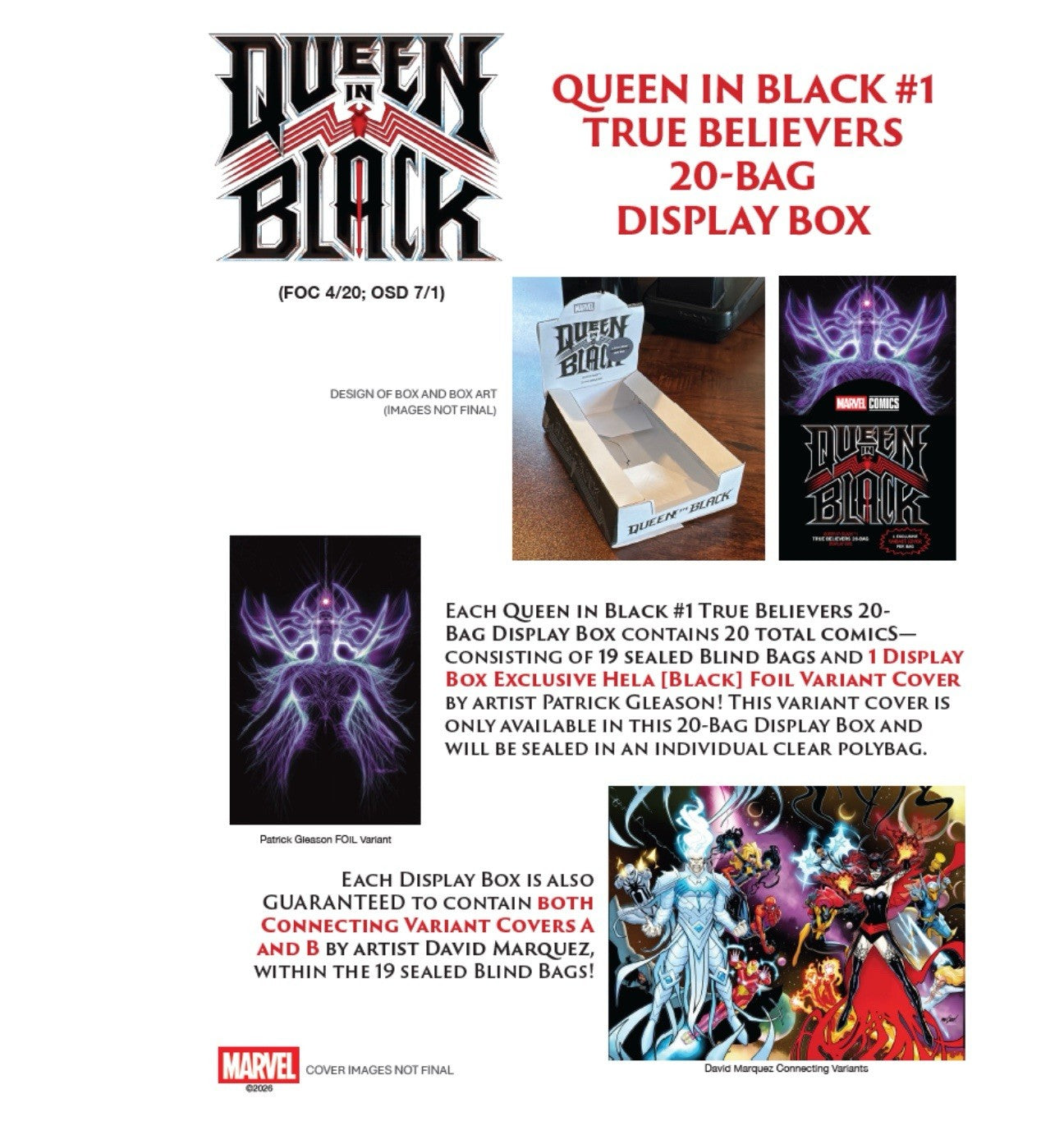 QUEEN IN BLACK #1 TRUE BELIEVERS 20-BAG DISPLAY BOX | SEE DESC | IN-STORE