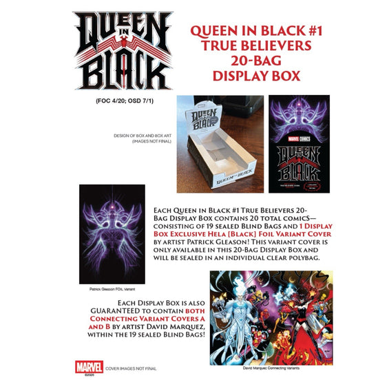 PRE-ORDER | QUEEN IN BLACK #1 TRUE BELIEVERS 20-BAG DISPLAY BOX | SEE DESC.
