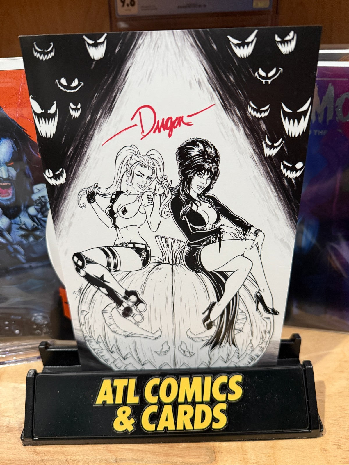 Harley Quinn X Elvira #1 | Signed by Deegan Puchkors w/ COA | B&W Excl | LTD 250