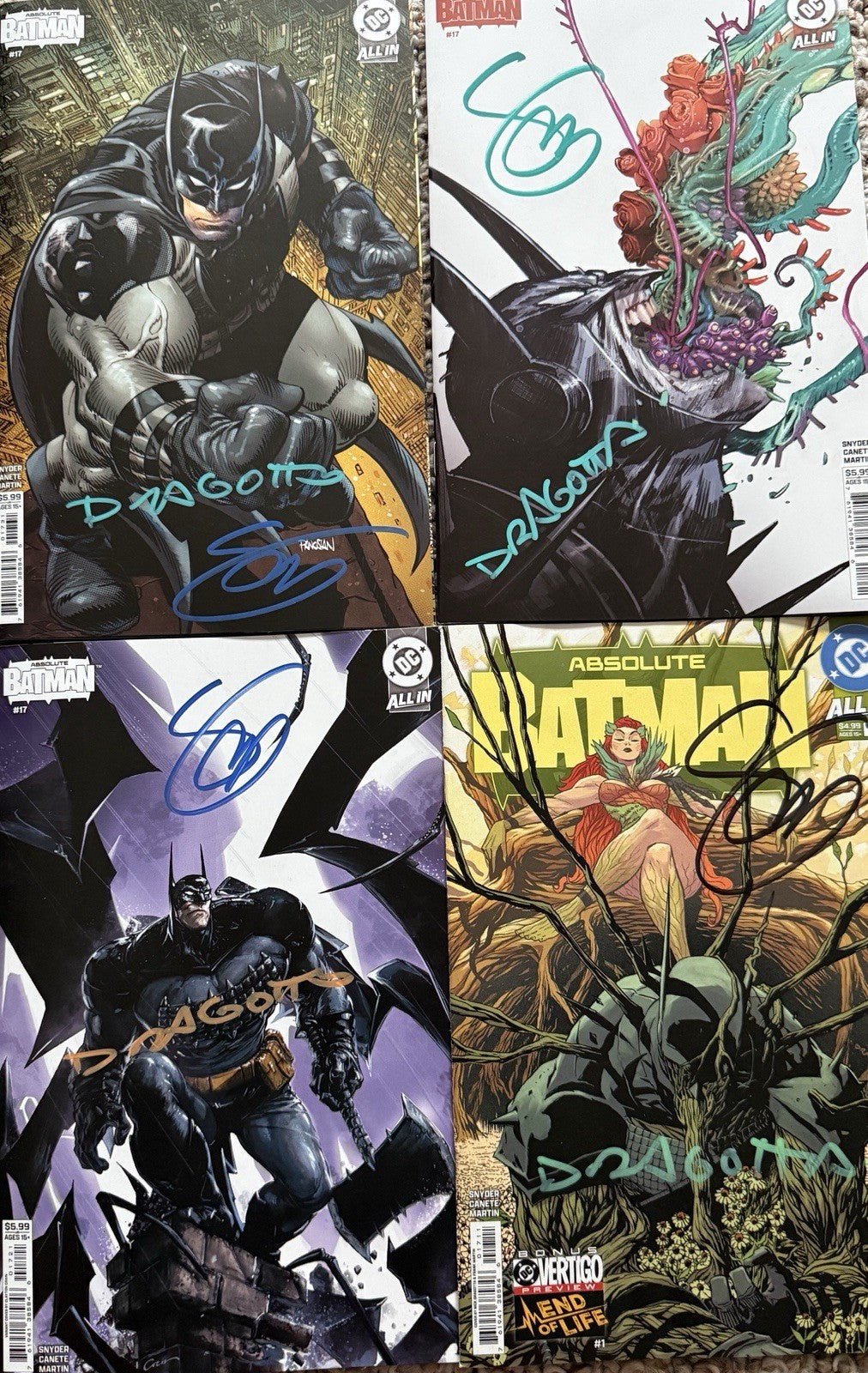 Absolute Batman #17 | All 4 Covers |  Signed by Snyder + Dragotta w/ COA