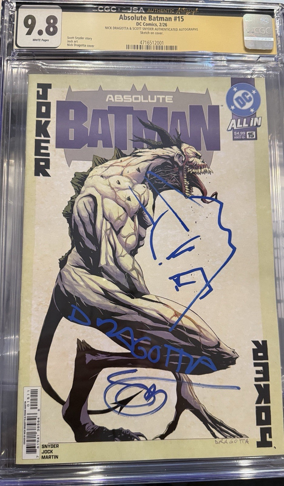 Absolute Batman #15 | CGC 9.8 | Signed Scott Snyder + Nick Dragotta (Sketched)