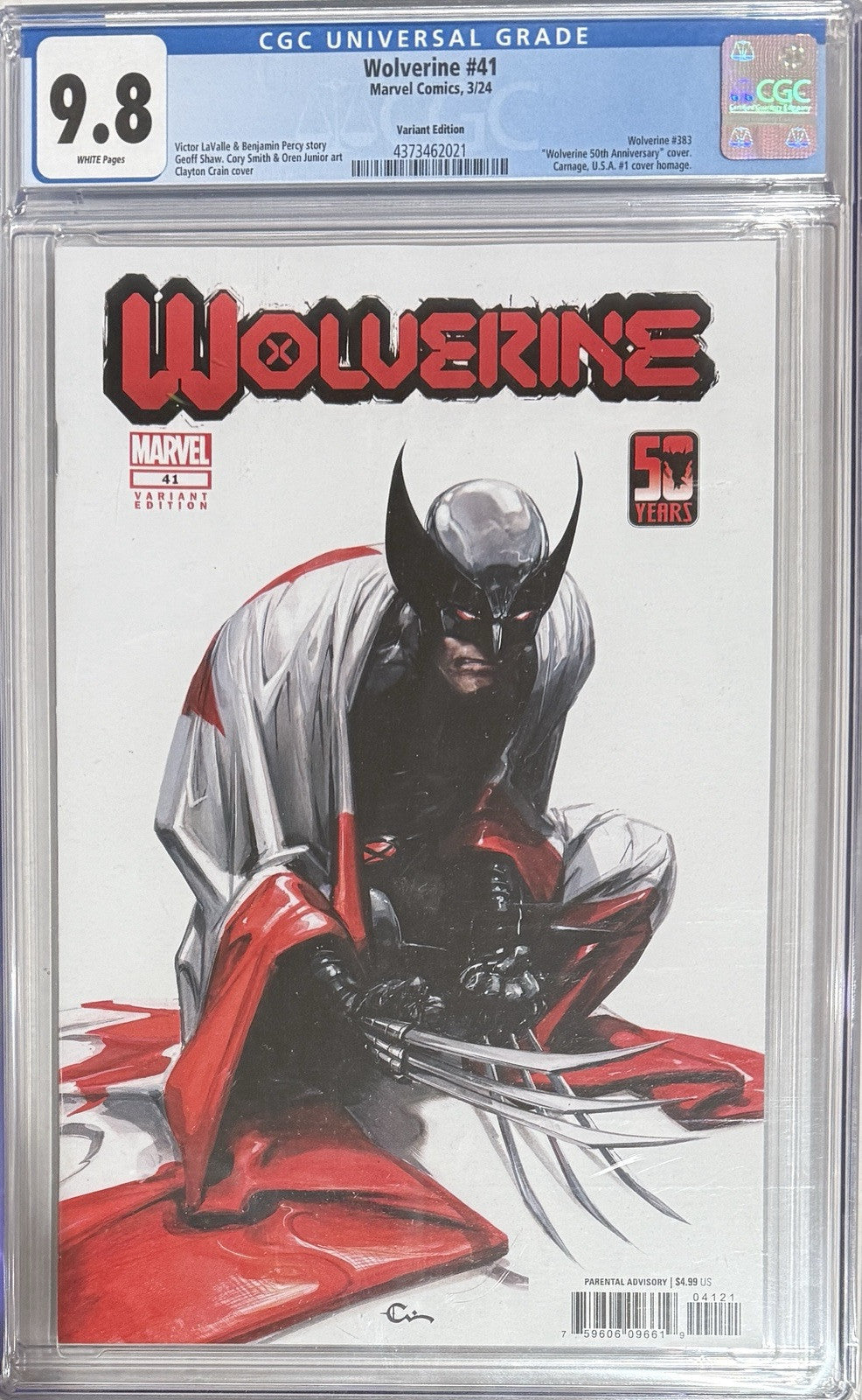 Wolverine #41 CGC 9.8  Clayton Crain Cover 50th Anniversary Cover - Homage