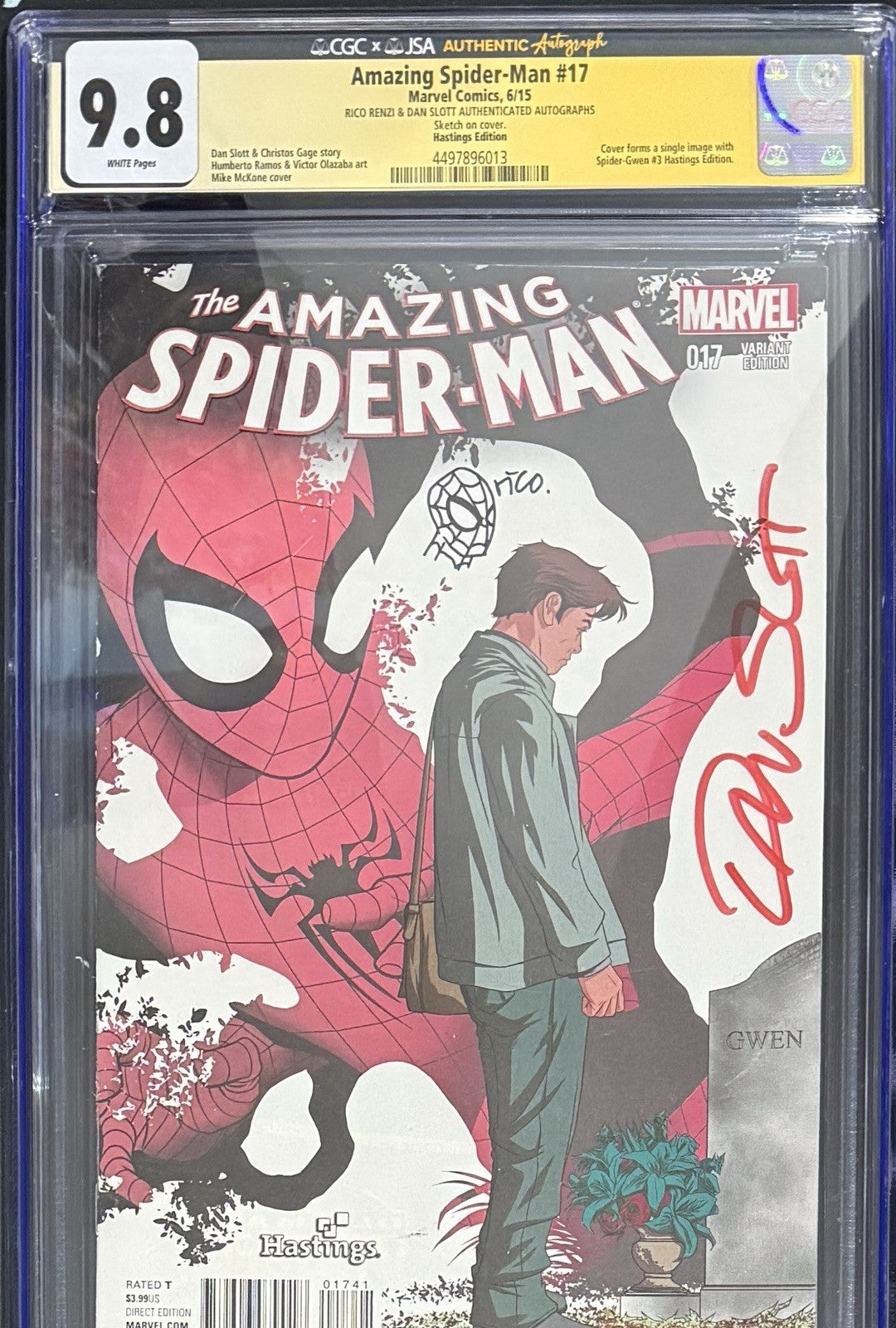 The Amazing Spider-Man #17 CGC 9.8 SIGNED BY RICO RENZI & DAN SLOTT W/ SKETCH!