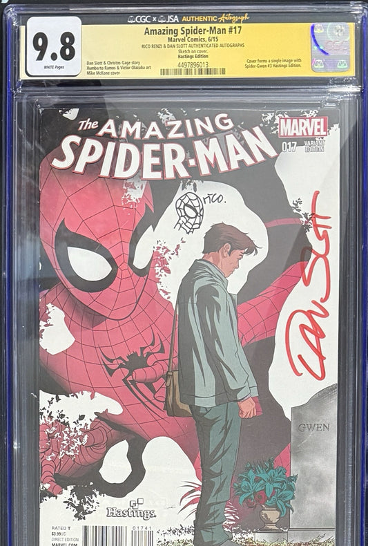 The Amazing Spider-Man #17 CGC 9.8 SIGNED BY RICO RENZI & DAN SLOTT W/ SKETCH!